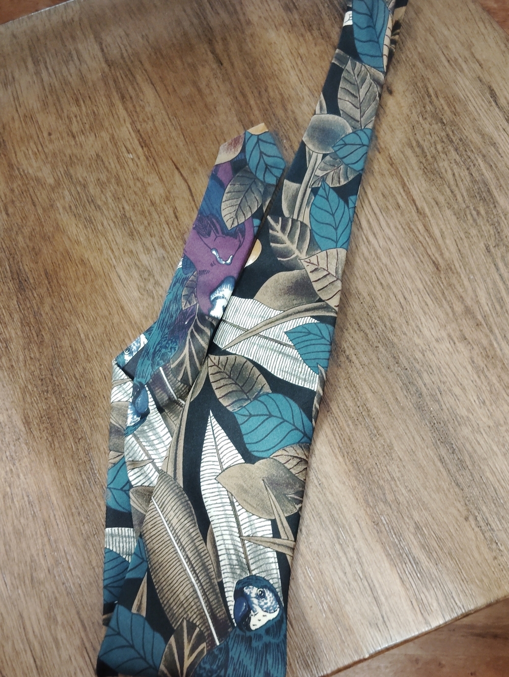 Men's Teal & Brown Parrot Print Tie